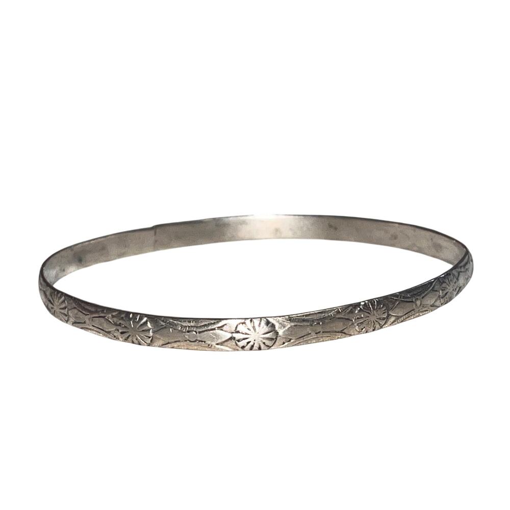 Jewel Art Sterling Silver Signed Bangle - Floral Vintage Jewel Collectible